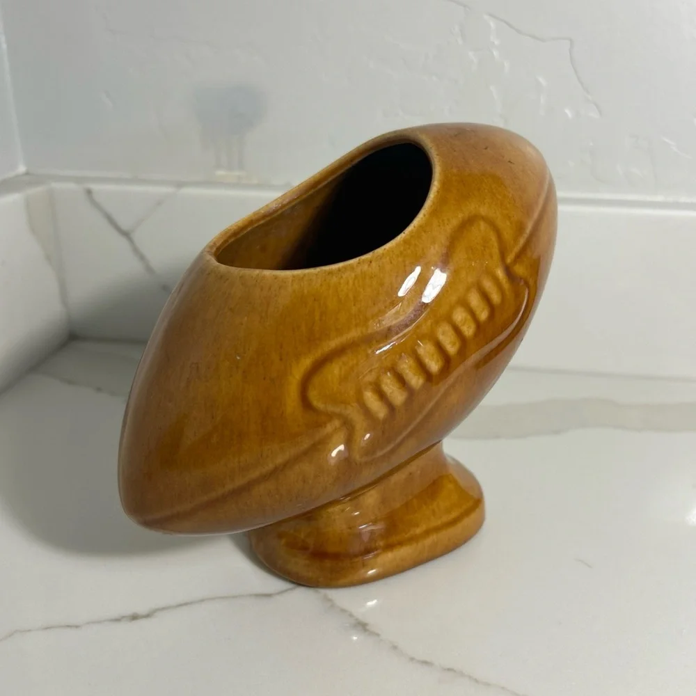 Brown Ceramic Football-Shaped Vase